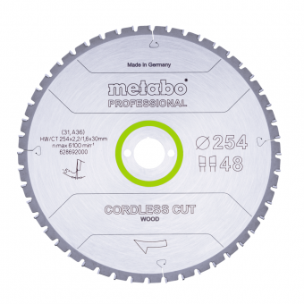 Metabo Kreissägeblatt "cordless cut wood - professional" 254x30 Z48 WZ 5°neg 628692000 
