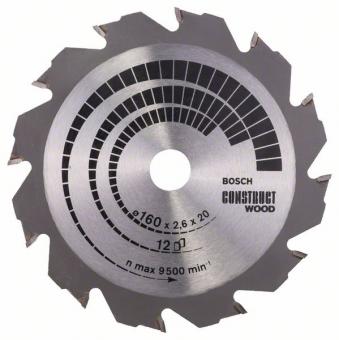 Bosch Kreissägeblatt Construct Wood, 160 x 20/16 x 2,6 mm, 12Z - 2608640630 