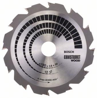 Bosch Kreissägeblatt Construct Wood, 190 x 30 x 2,6 mm, 12Z, 2608640633 