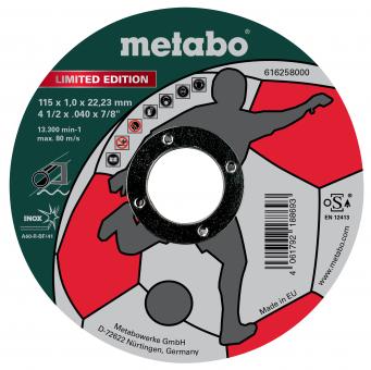 Metabo Metalltrennscheibe 115 x 1,0 x 22,23 mm, Inox, Trennscheibe, gerade Ausführung Limited Edition Soccer 10 Stück 61625800 
